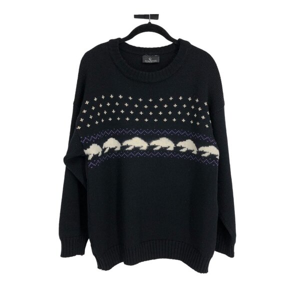 Cappello Black ugly / grandma christmas sweater w/snowflakes &  polar bears M - Picture 14 of 14